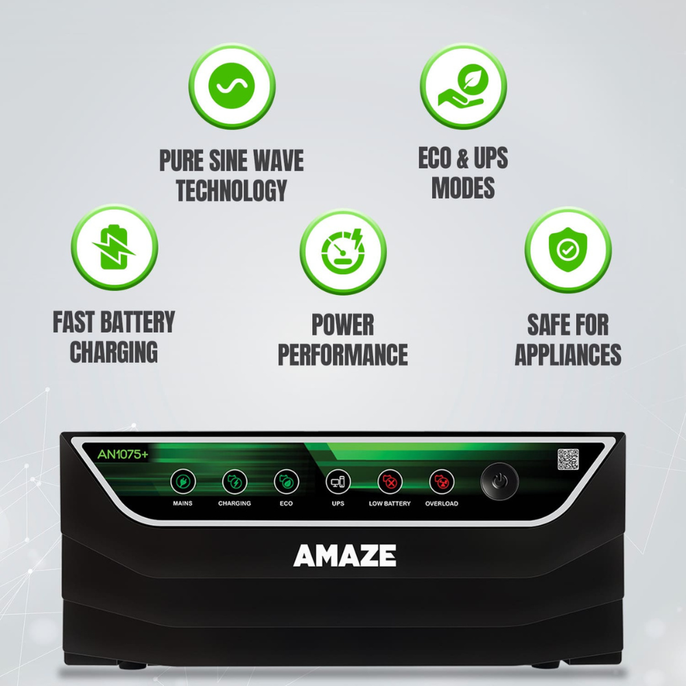 AMAZE Pure Sine Wave Inverter, 900VA (AN 1075+) - 3 Year Warranty (Battery not included) - Image 3
