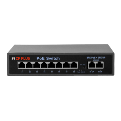 CP Plus 10-Port PoE Switch with 8 PoE Ports and 2 Uplink Ports (CP-SAVW-HPU8H2-96) 1-Year Warranty